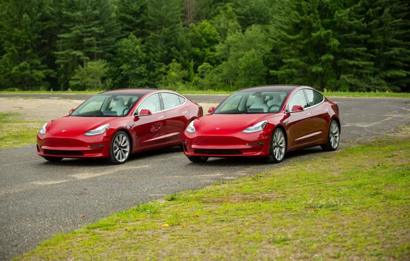 Картинка Red, Futuristic Car, Электрокар, Tesla Model 3