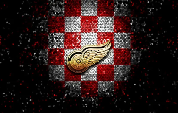 Картинка wallpaper, sport, logo, NHL, hockey, glitter, checkered, Detroit Red Wings