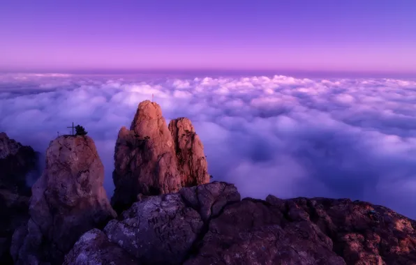 Картинка облака, пейзаж, закат, горы, природа, вечер, вершина, сумерки, Крым, Ай-Петри