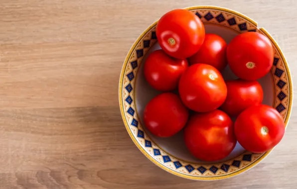Картинка стол, тарелка, красные, миска, помидоры, томаты