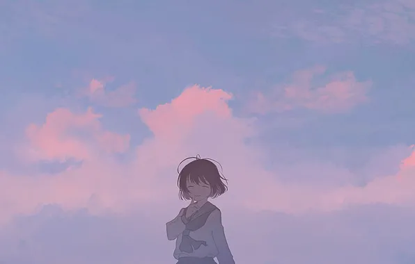 Картинка небо, облака, улыбка, школьница, mifuru