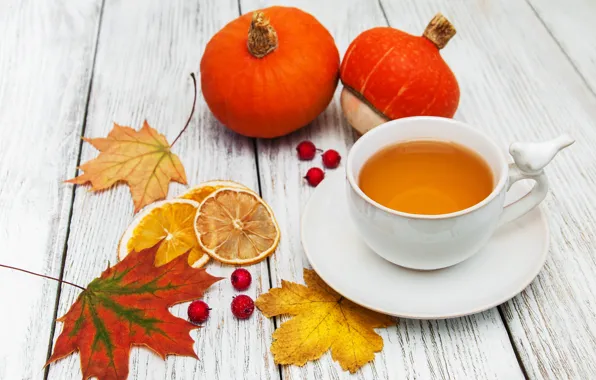 Картинка осень, листья, colorful, autumn, leaves, cup, tea, maple, чашка чая