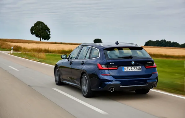 Картинка движение, BMW, 3-series, универсал, тёмно-синий, 3er, 2020, G21, 330d xDrive Touring