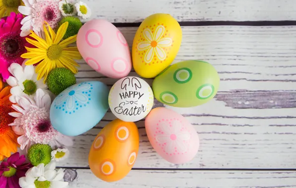Картинка цветы, яйца, весна, colorful, Пасха, happy, flowers, spring, Easter, eggs, decoration