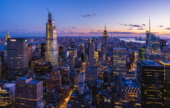 Картинка здания, дома, Нью-Йорк, панорама, ночной город, Манхэттен, небоскрёбы, Manhattan, New York City