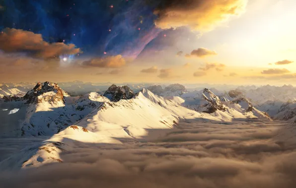Картинка облака, горы, вершины, Asgard