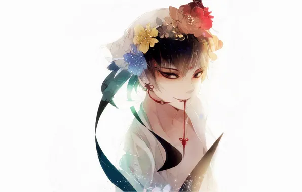 Картинка цветы, парень, Hoozuki no Reitetsu, Хладнокровный Хозуки, Хакутаку