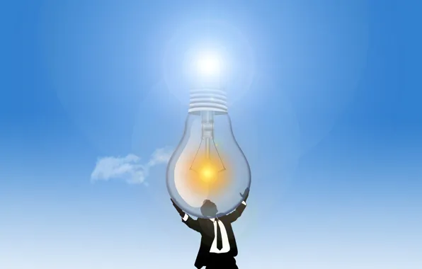 Картинка лампочка, свет, человек, солнечная энергия