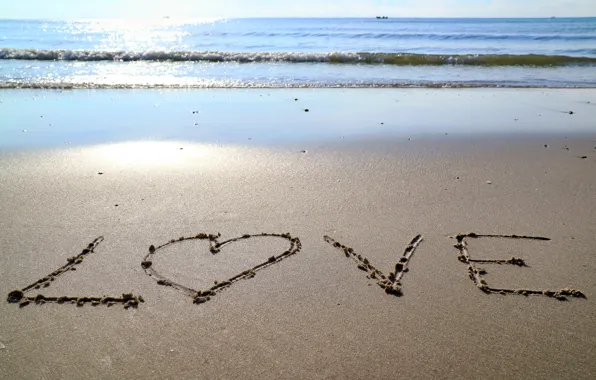 Картинка песок, море, волны, пляж, лето, небо, любовь, summer, love, beach, sea, heart, blue, seascape, sand, …