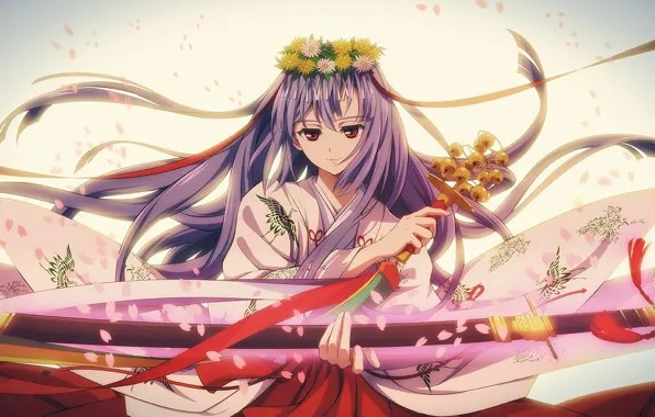 Картинка девушка, цветы, меч, венок, Owari no Seraph, Последний серафим