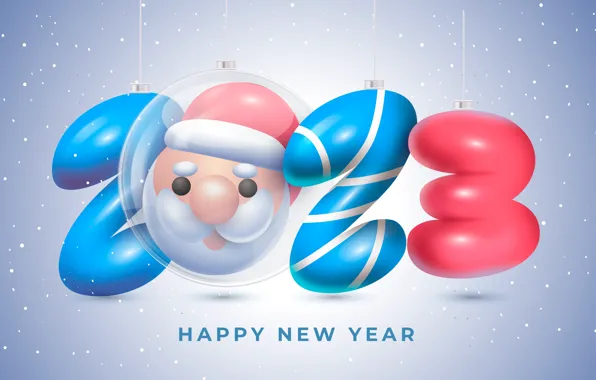 Картинка зима, снег, полоски, прозрачный, шарик, цифры, красные, Новый год, Санта Клаус, Дед Мороз, светлый фон, …