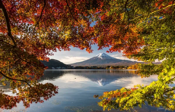 Картинка озеро, Япония, Japan, Fuji, осенний день, Kawaguchi