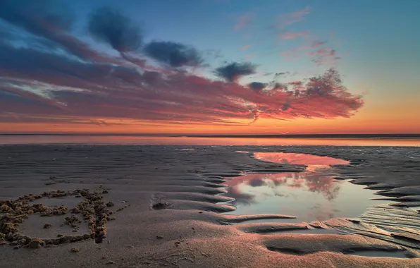 Картинка закат, побережье, Нидерланды, Голландия, Katwijk aan Zee