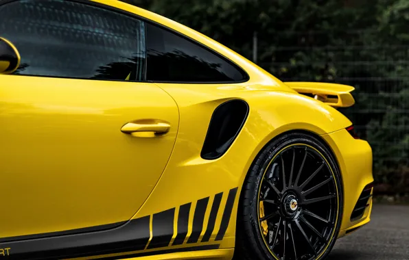 Картинка жёлтый, купе, 911, Porsche, задняя часть, 991, Manhart, 911 Turbo S, 2020, 991.2, 850 л.с., …