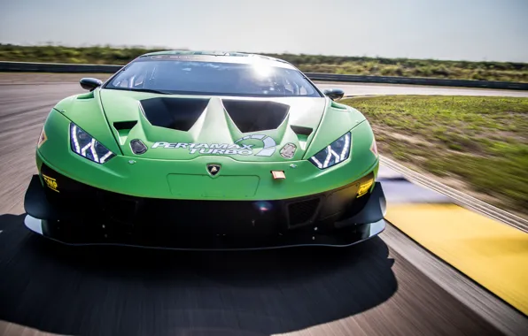 Картинка Lamborghini, гоночное авто, вид спереди, GT3, 2018, EVO, Huracan