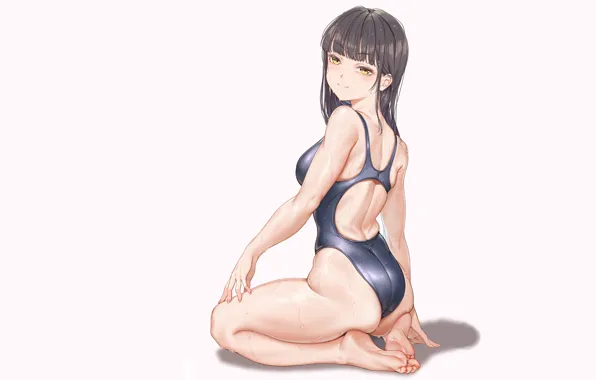 Картинка kawaii, girl, sexy, wet, Anime, pretty, swimsuit, cute, sitting, Student, mizugi