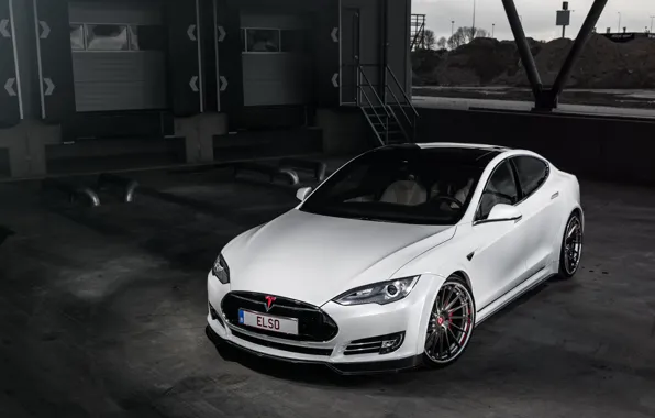 Картинка Белый, Front, White, Tesla, Тесла, Model S, Спереди, Электромобиль, RevoZport