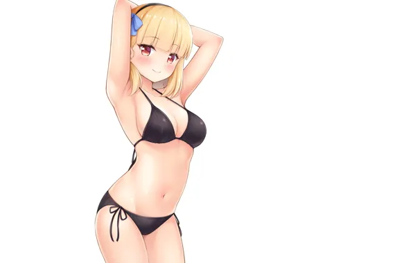 Картинка kawaii, girl, sexy, black, Bikini, boobs, anime, blonde, breasts, cute, blonde girl, armpit, black bikini