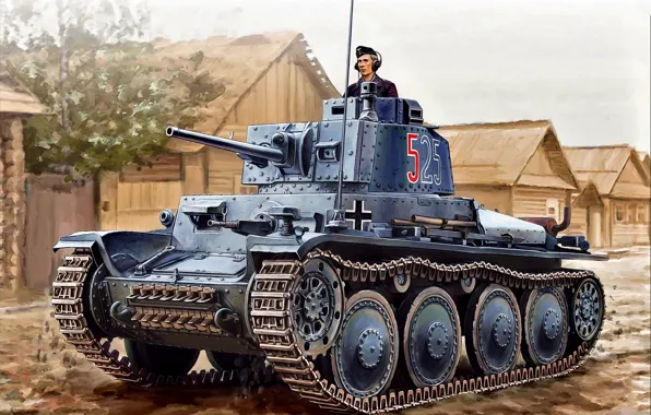 Картинка танк, Panzer, панцерваффе, Изба, Трофейный, Pz.Kpfw.38(t), Танкист, Чехословацкий