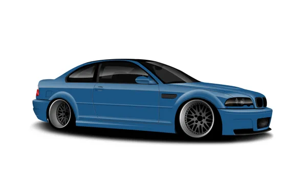 Картинка BMW, Blue, White, E46, Background, Drawing