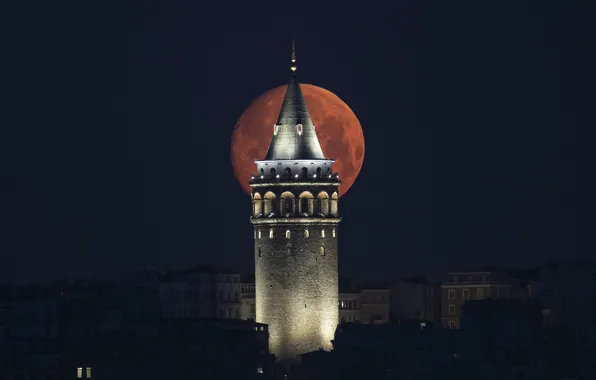 Картинка moon, turkey, istanbul, Galata Tower