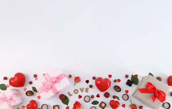 Картинка любовь, романтика, сердце, шоколад, подарки, сердечки, red, love, happy, flowers, romantic, hearts, 14 февраля, Valentine's …
