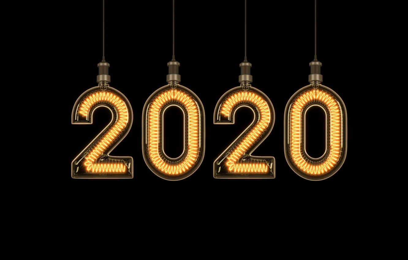Фото обои Новый год, golden, черный фон, happy, black, background, New Year, decoration, 2020