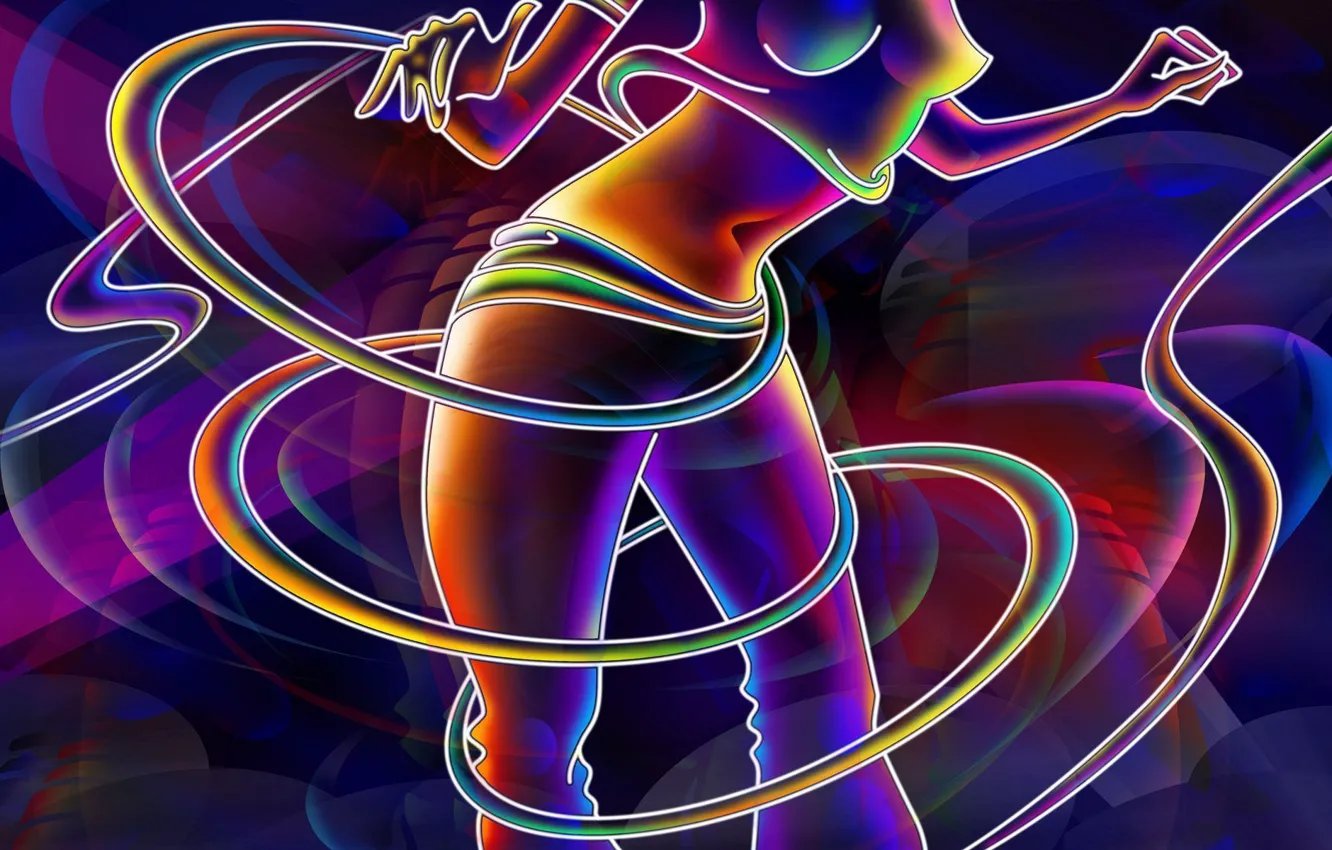Фото обои девушка, абстракция, движение, неон, abstract, girl, талия, обруч, neon, exercise, упражнение, waist, movement, хулахуп, hoop, …