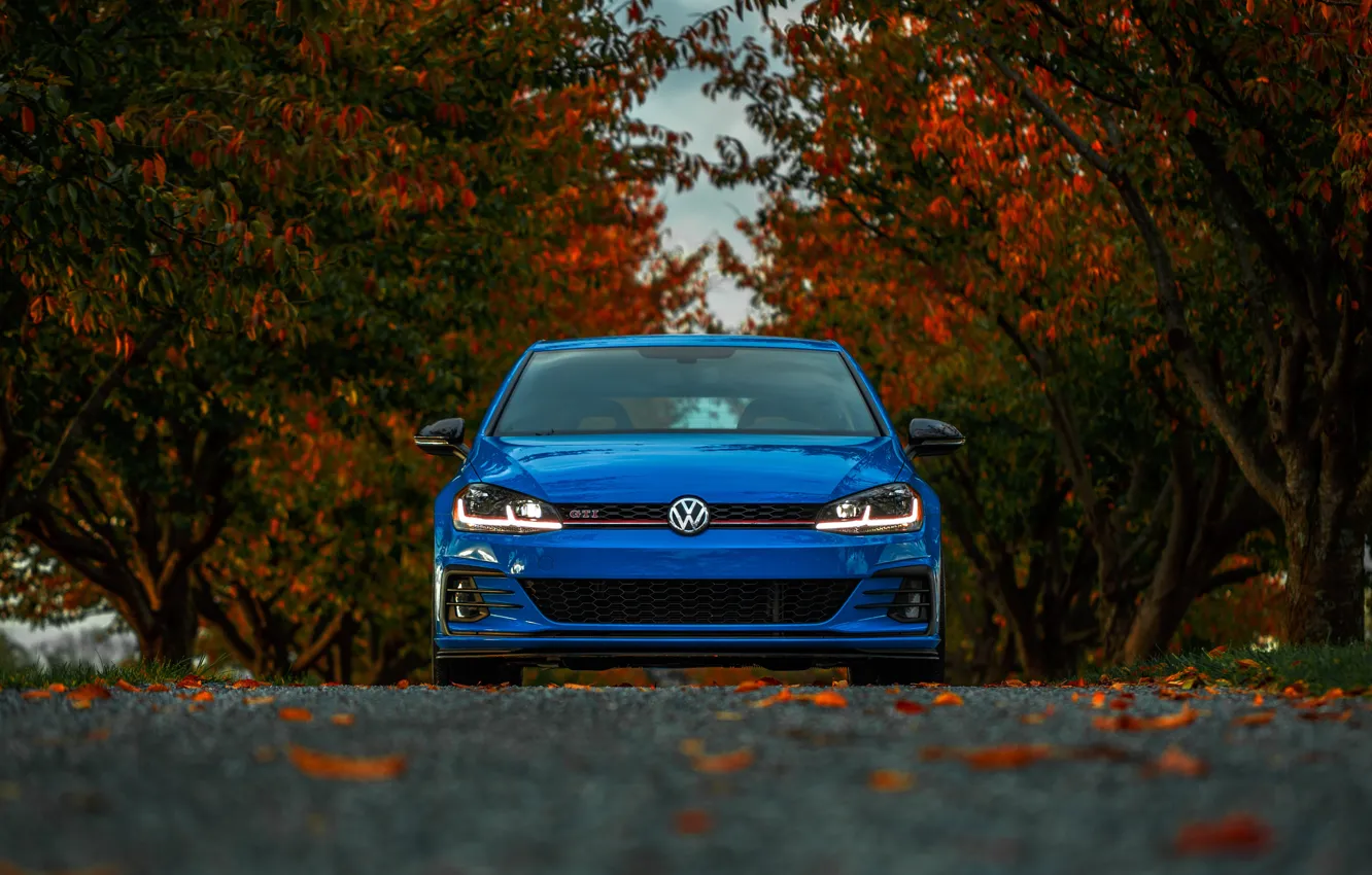 Фото обои Volkswagen, Blue, Front, Autumn, Golf, VAG