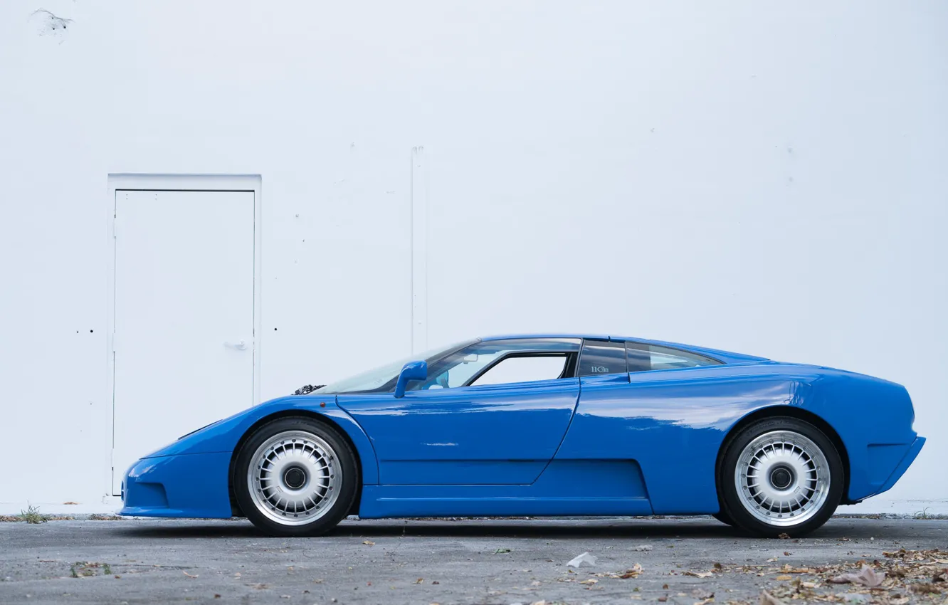 Фото обои Blue, Суперкар, Вид сбоку, Bugatti EB110