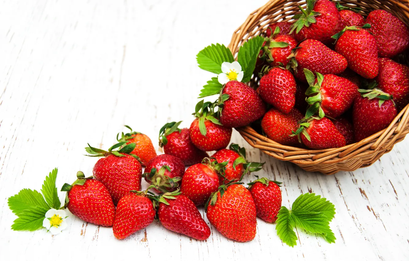 Фото обои ягоды, клубника, red, корзинка, fresh, strawberry, berries, basket