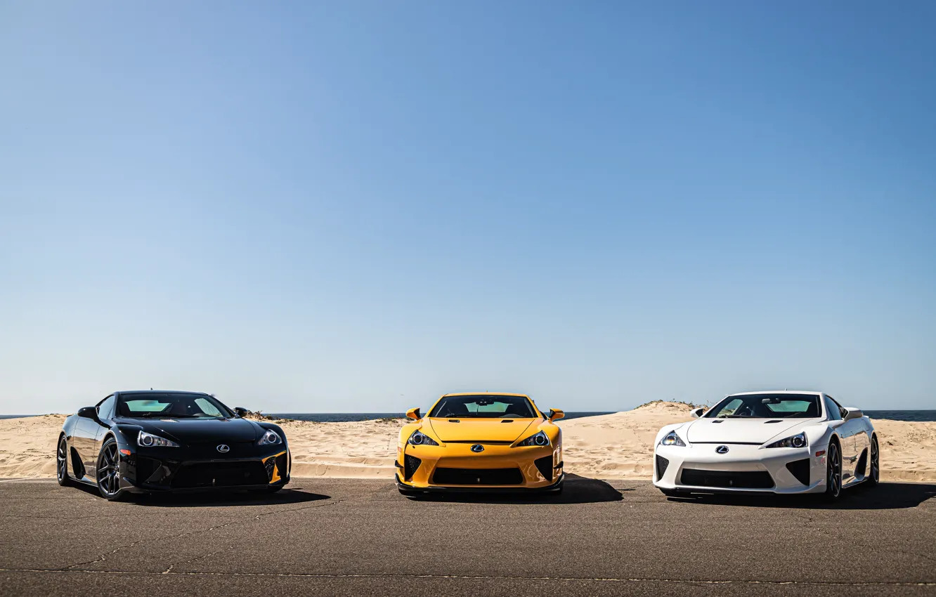 Фото обои Lexus, Black, White, Yellow, LFA