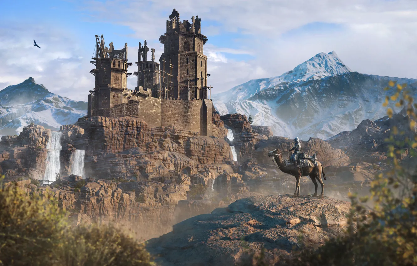 Фото обои лошадь, Замок, Крепость, Assassin's Creed Mirage, Басим