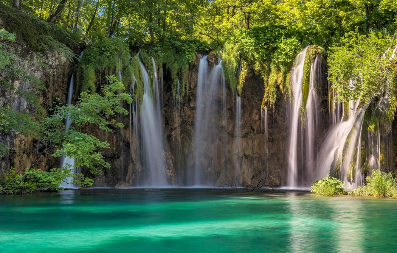 Фото обои деревья, водопад, Хорватия