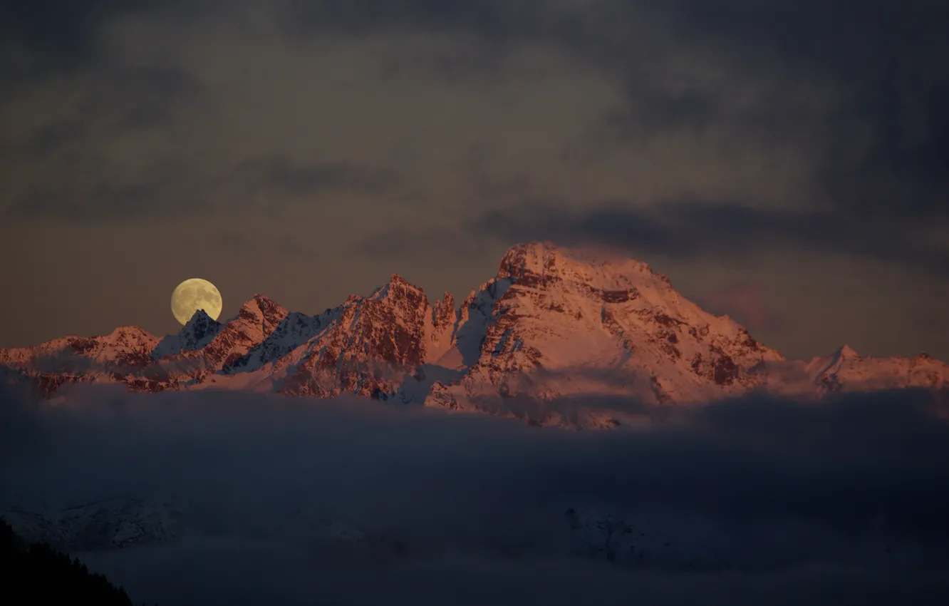 Фото обои зима, небо, облака, снег, горы, природа, скалы, луна, Турция, Turkey, Kemerli Kaçkar