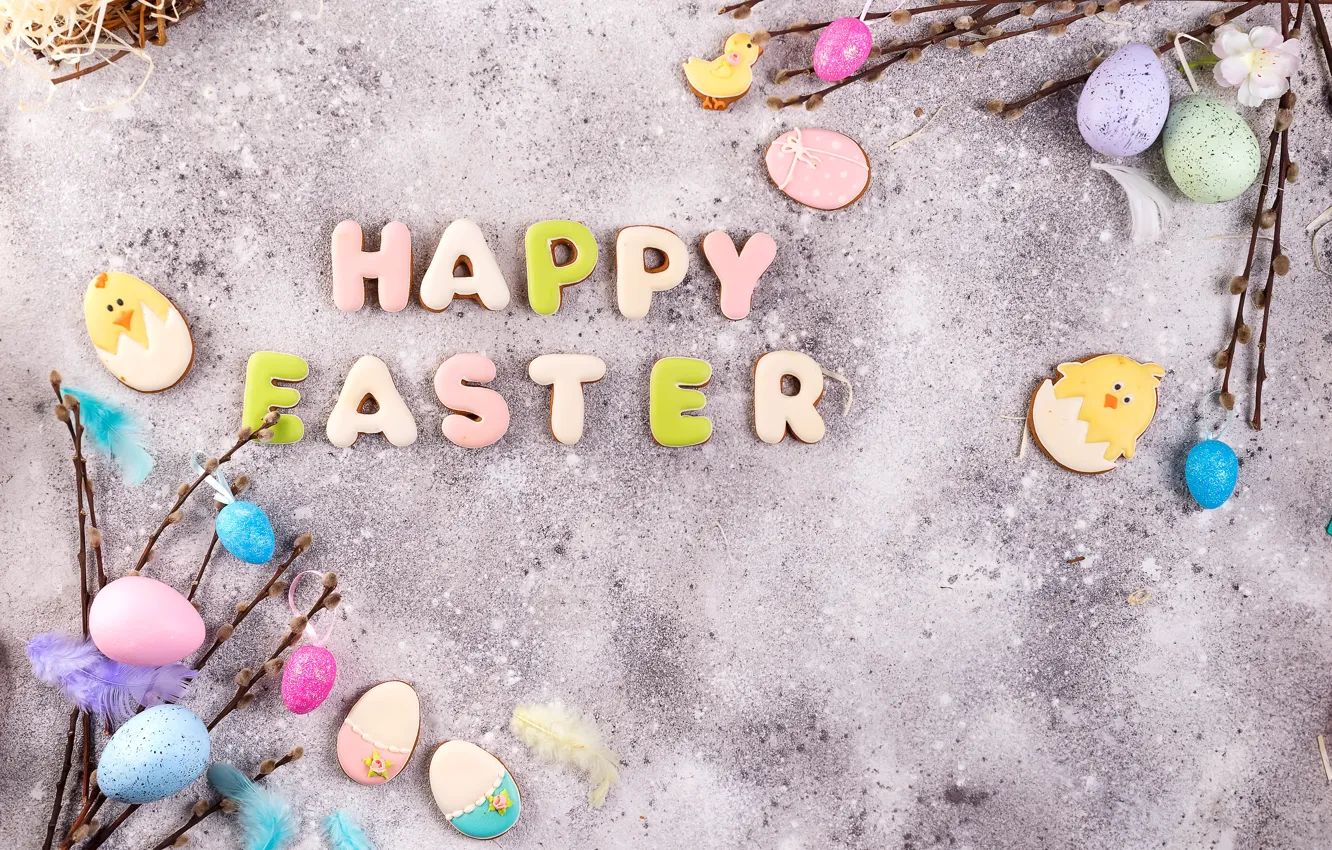 Фото обои ветки, colorful, Пасха, happy, верба, Easter, eggs, крашеные яйца