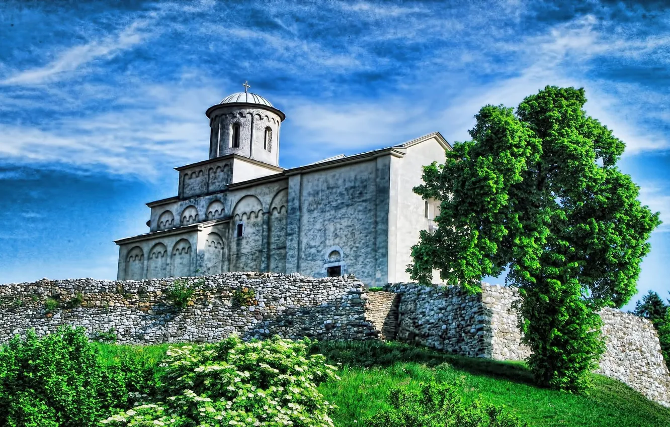 Фото обои дерево, церковь, WIDESCREEN, SERBIA, CHURCH