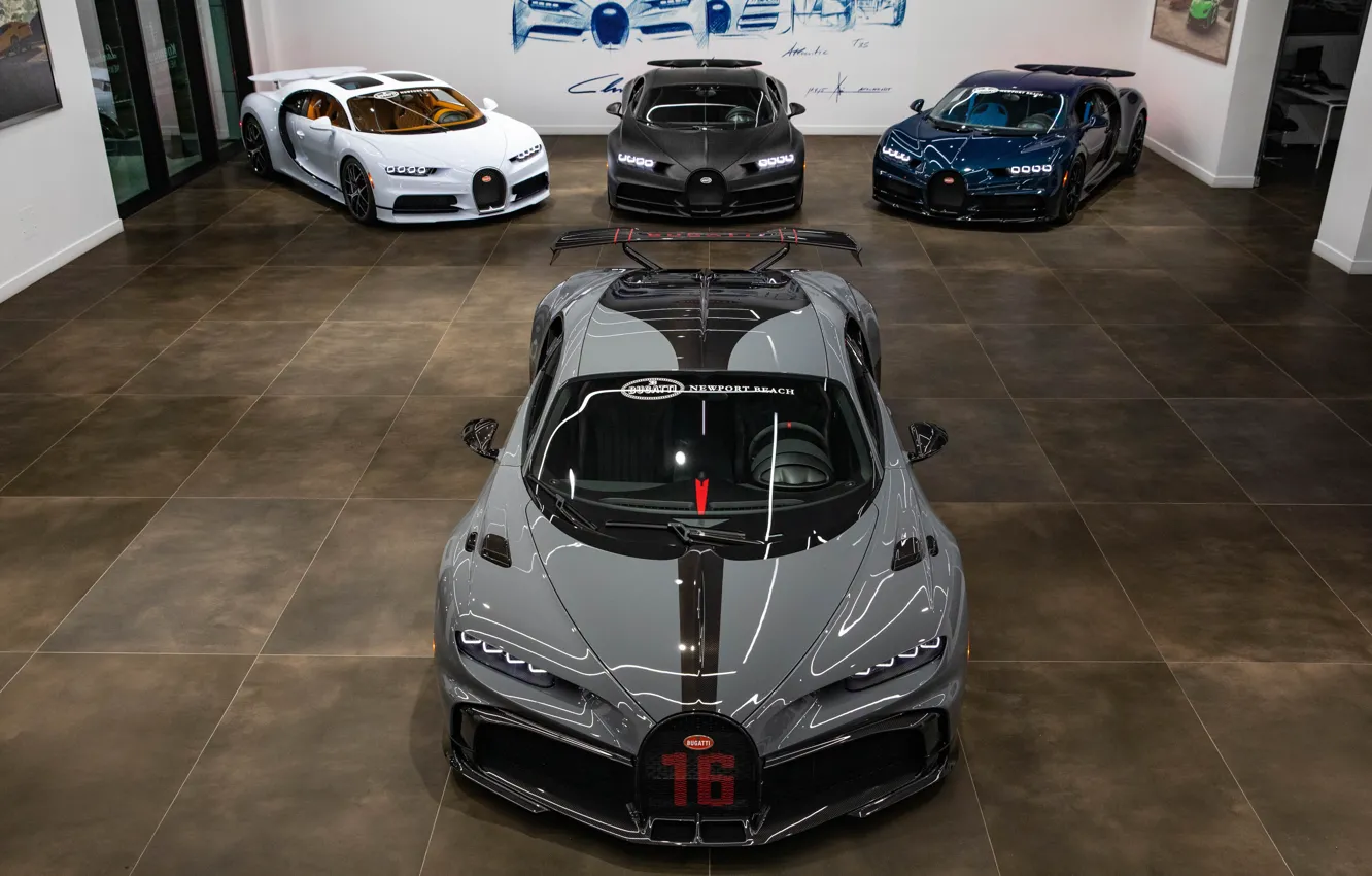 Фото обои Bugatti, Blue, Black, White, Gray, VAG, Chiron