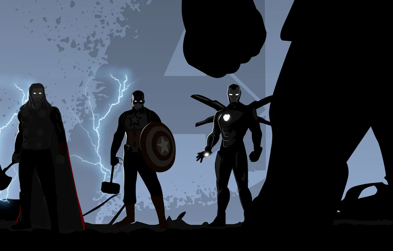 Фото обои Iron Man, Captain America, Thor, Avengers, Trinity, Thanos, Avengers: Endgame