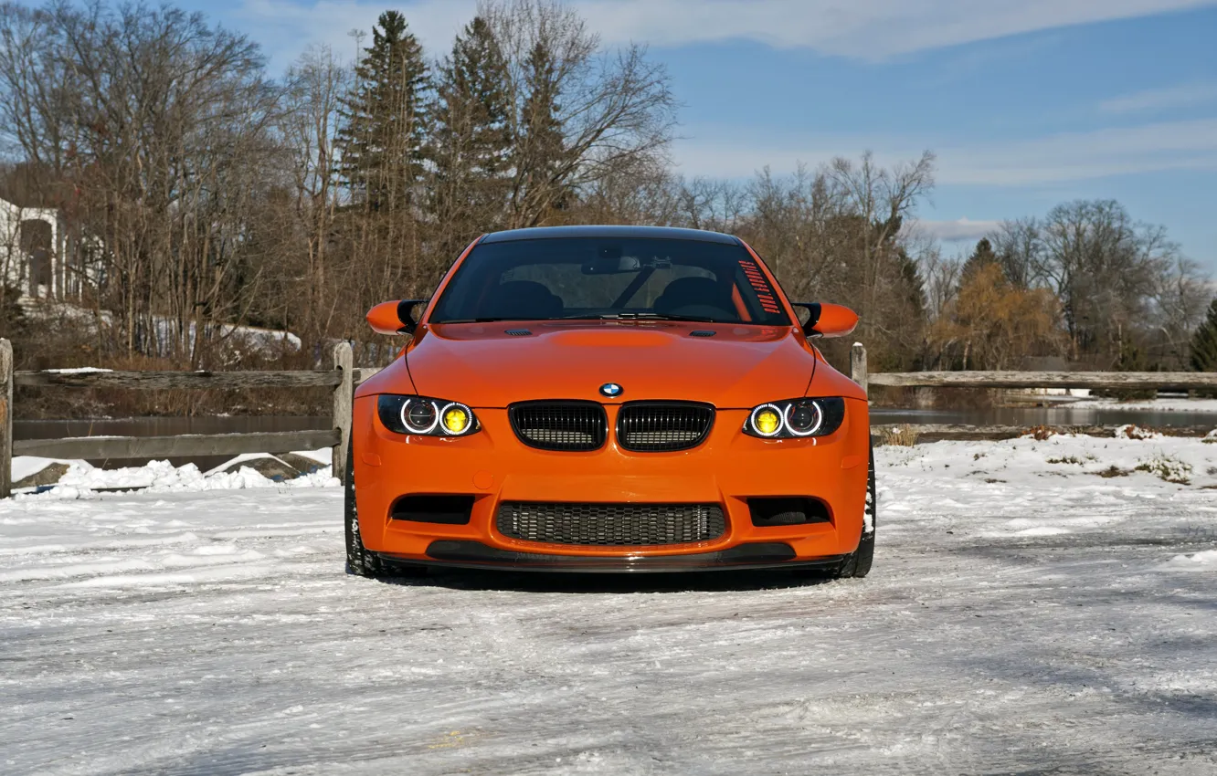Фото обои BMW, Orange, Front, E92, Sight