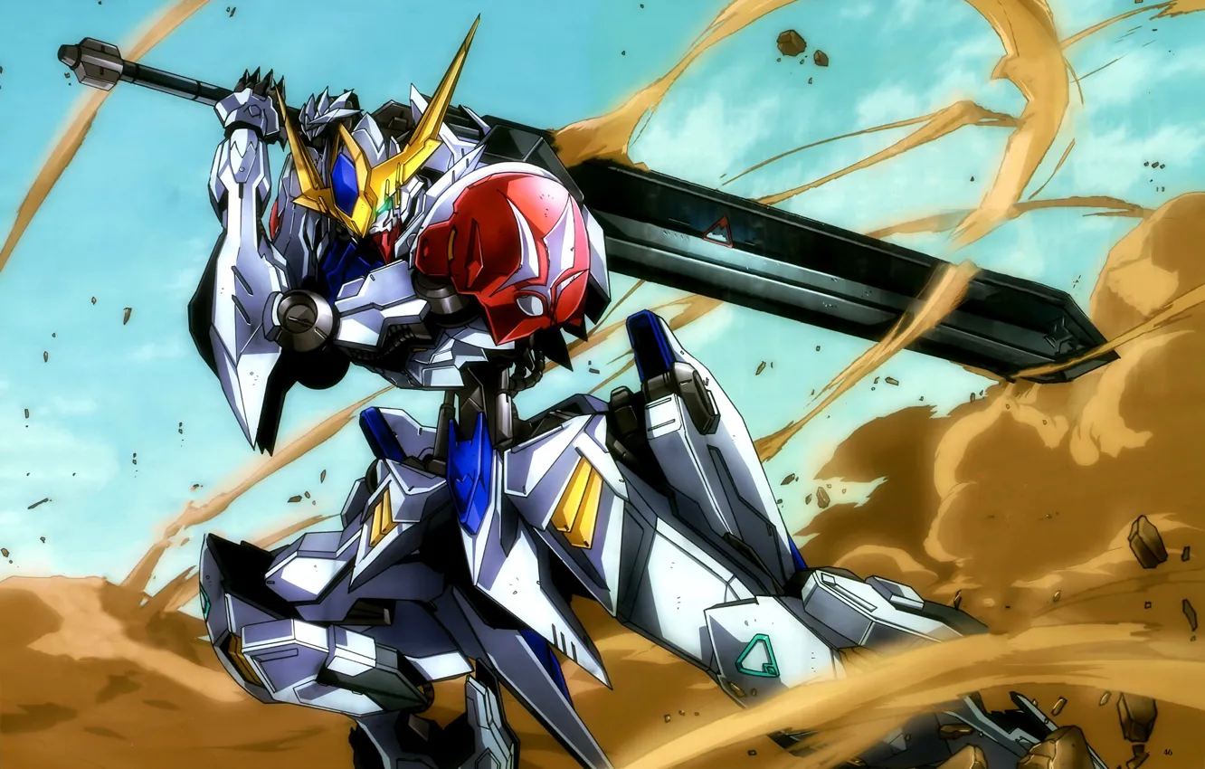 Фото обои робот, пыль, Mobile Suit Gundam