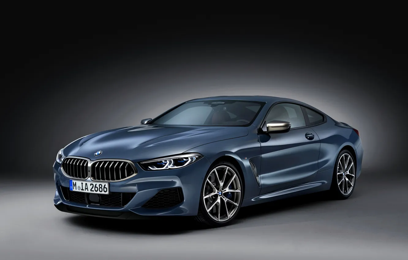 Фото обои серый, фон, купе, BMW, Coupe, 2018, серо-синий, 8-Series, бледно-синий, M850i xDrive, 8er, G15