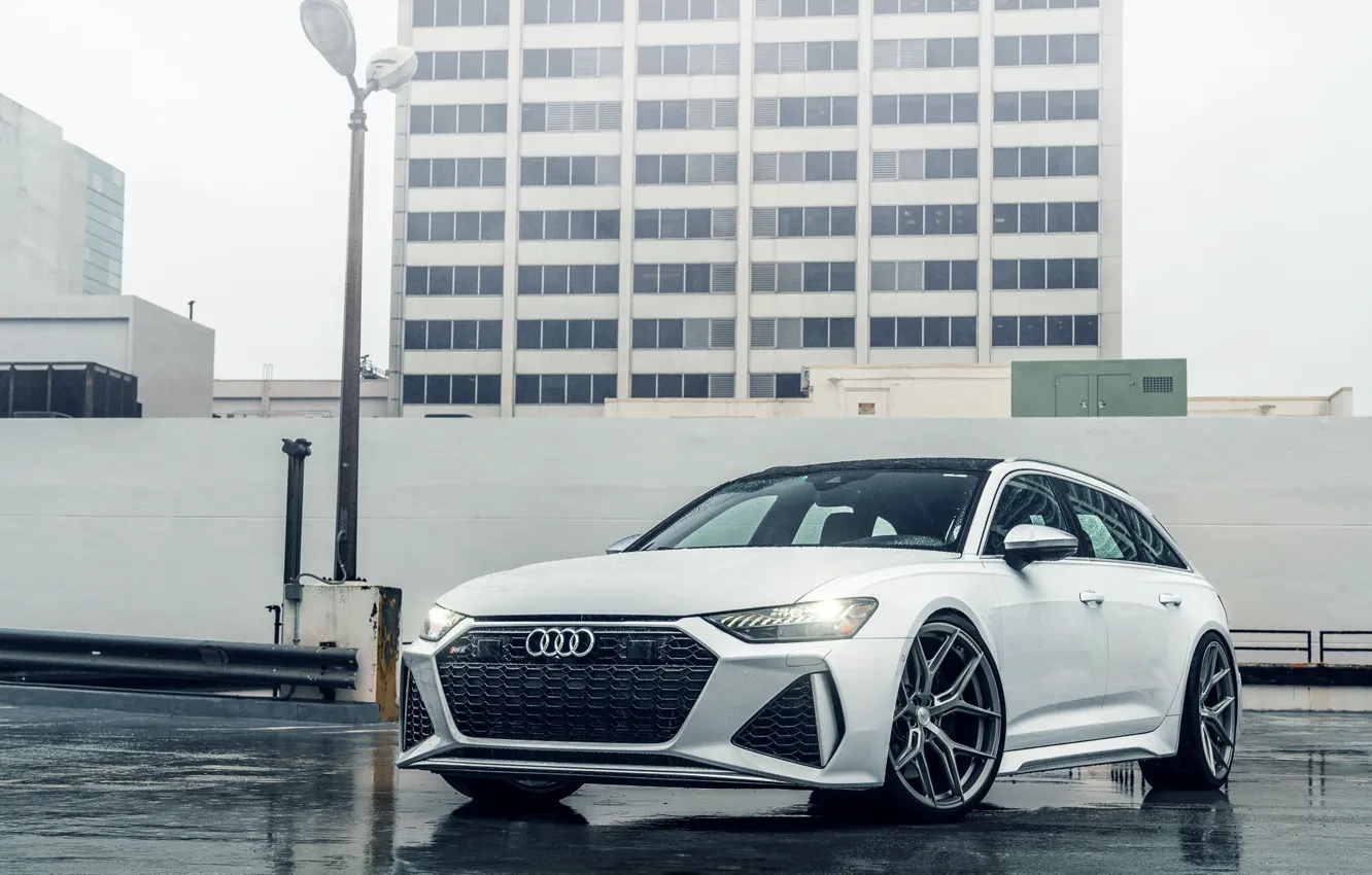Фото обои Audi, Water, White, Rain, Avant, RS6, Drops