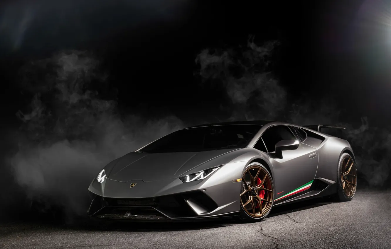 Обои Lamborghini, Light, Smoke, Gray, VAG, Performante, Huracan, Sight