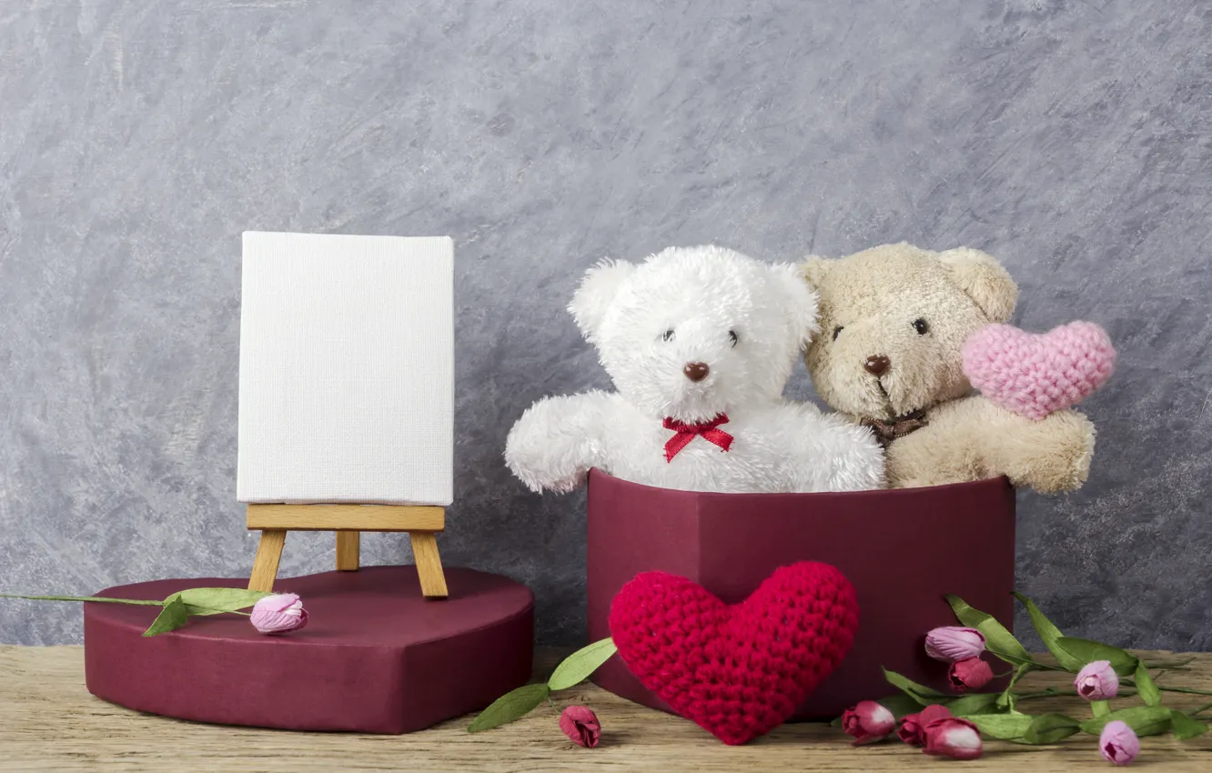 Фото обои любовь, цветы, подарок, игрушка, сердце, мишка, тюльпаны, love, розовые, bear, heart, wood, pink, flowers, romantic, …