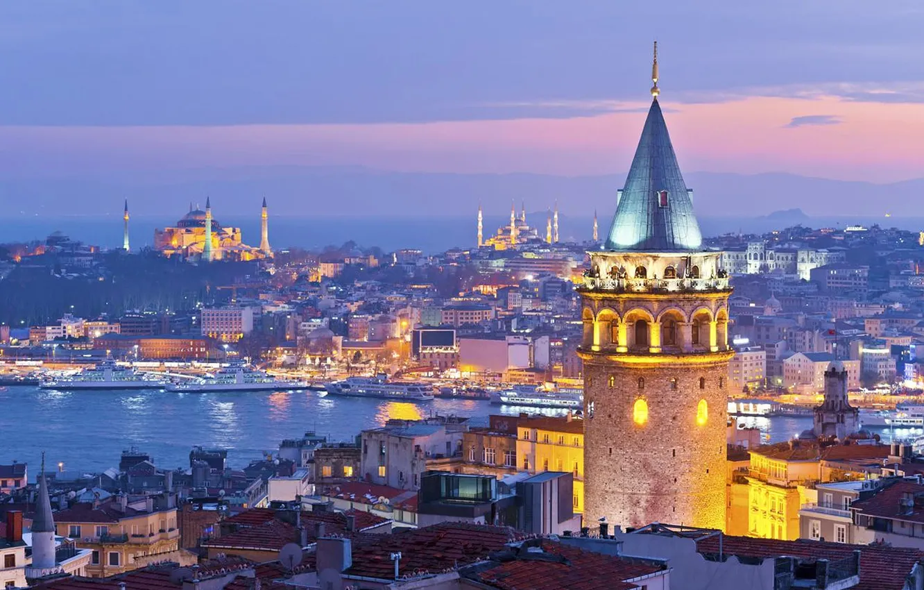 Фото обои evening, turkey, istanbul, galata tower. 