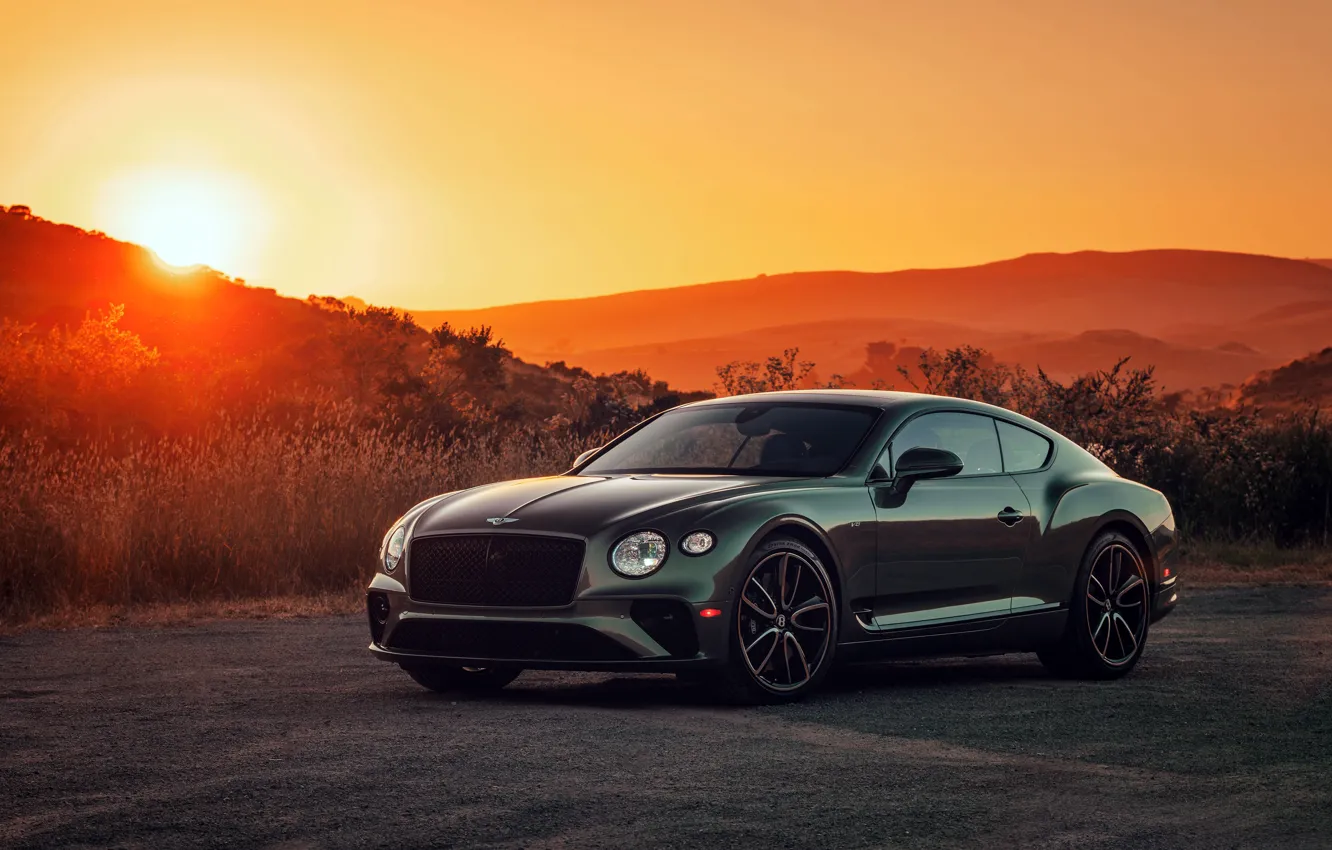 Фото обои закат, Bentley, Continental GT, V8, 2019
