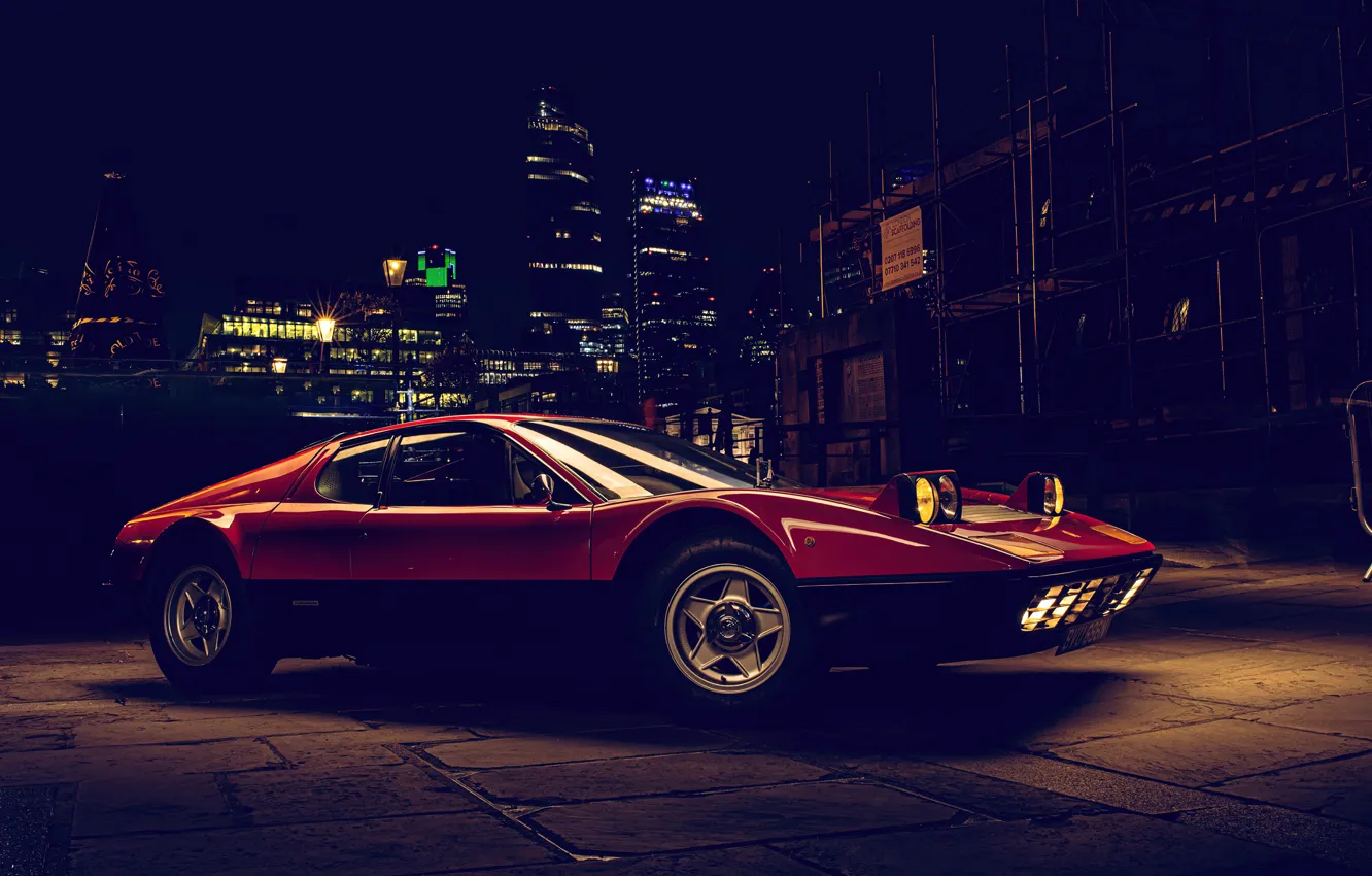 Фото обои lights, Ferrari, sportcar, night city, Ferrari berlinetta boxer