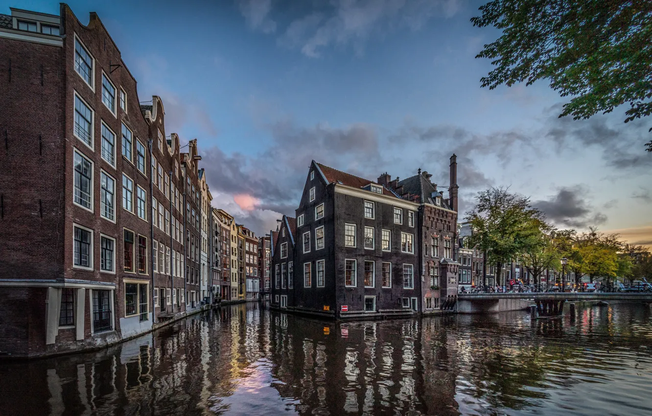 Фото обои мост, здания, дома, Амстердам, канал, Нидерланды, Amsterdam, Netherlands, Де Валлен, De Wallen