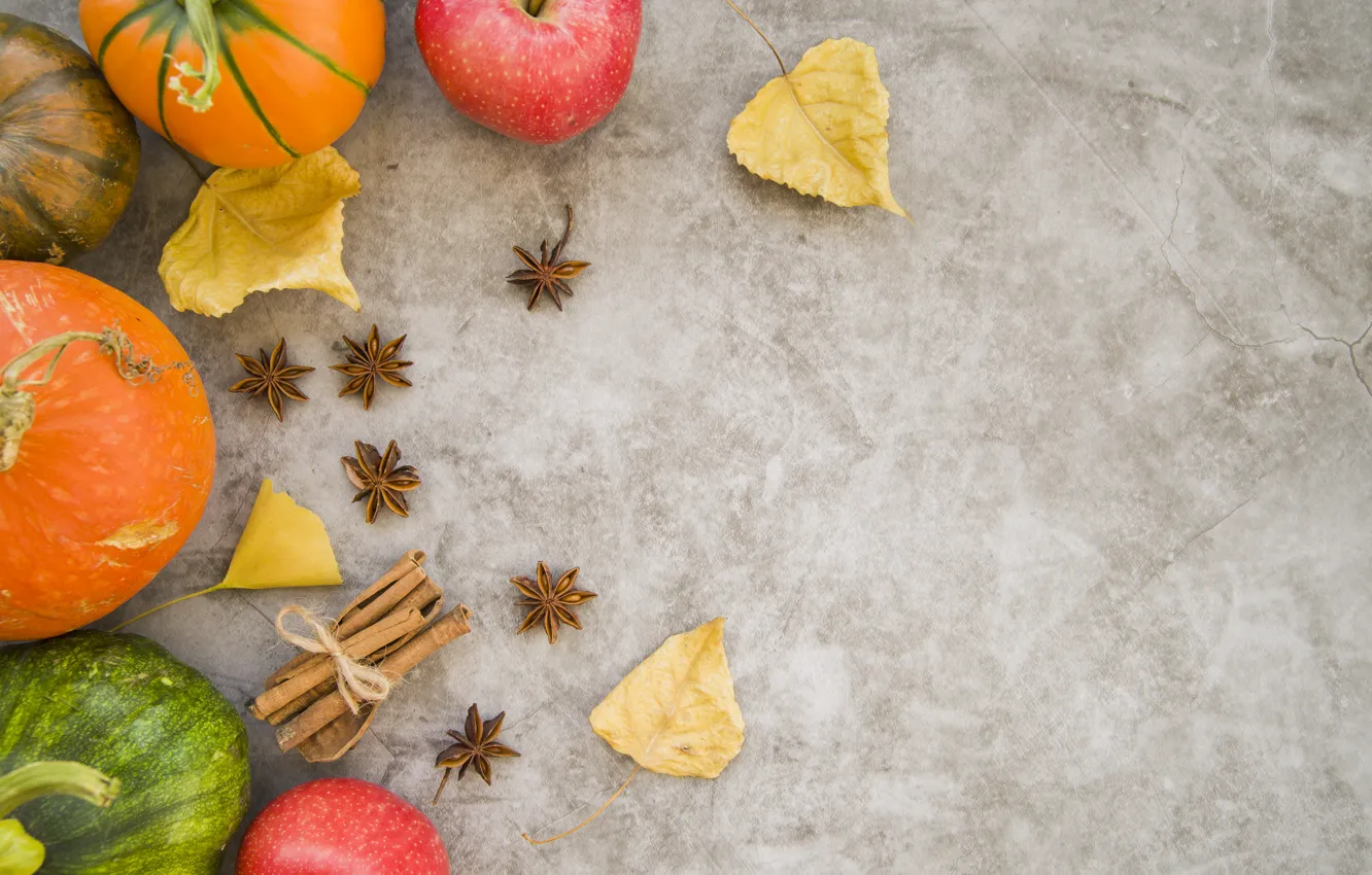 Фото обои осень, листья, яблоки, тыква, фрукты, wood, autumn, leaves, fruit, pumpkin, apples